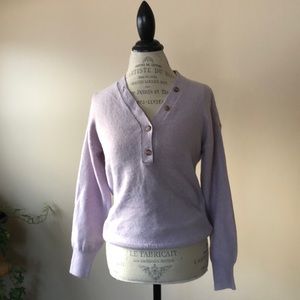 V-neck Sweater, Quarter Button Front, Lilac (size small)